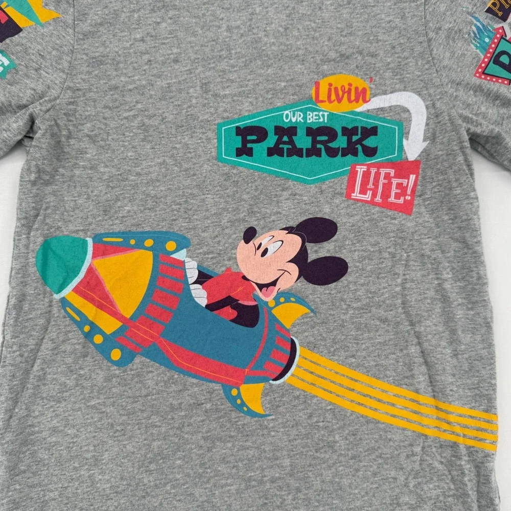 Disney Parks Mickey Mouse Rocket Park Life Gray Graphic T-Shirt Kids Size 10/12